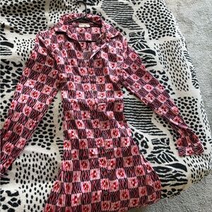 MELLODAY Vibrant Red and Black Long Sleeve Dress